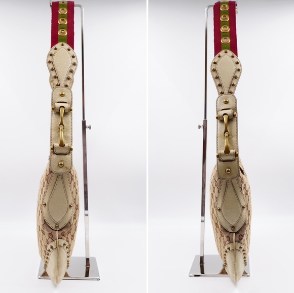 ❌️❌️SOLD❌️❌️AY05❤️ GUCCI Monogram Pelham Studded Shoulder Bag - Picture 7 of 14